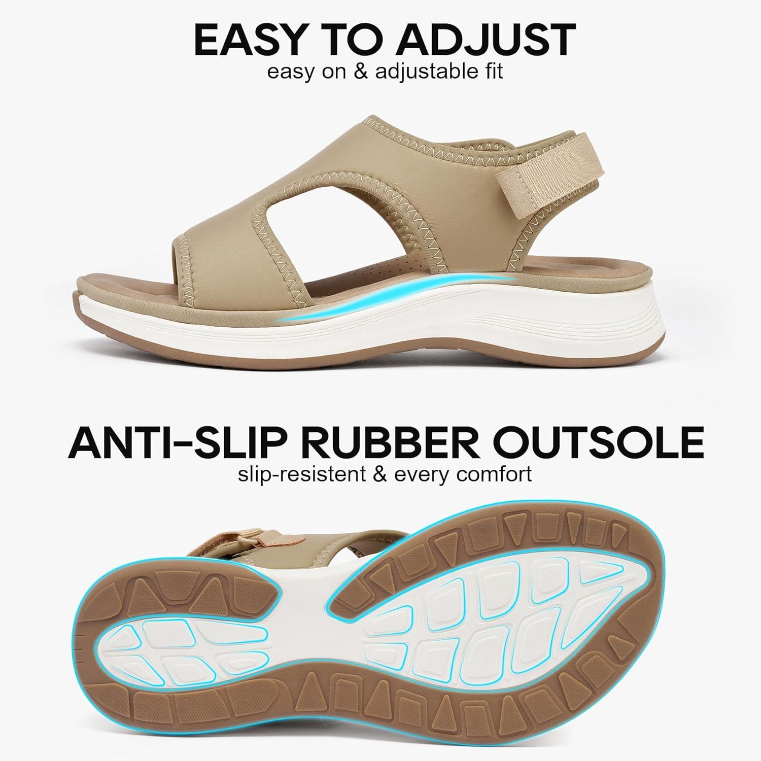 image:imageEcetana Womens Orthopedic Walking Sandals Comfortable Arch Support Outdoor Sport Sandals for Hiking Casual VacationKhaki