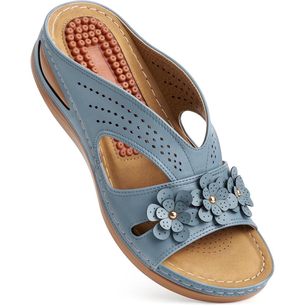 image:imageEcetana Wedge Sandals for Women Dressy Comfortable Slip On Summer Platform Sandals 2026 Orthopedic Casual Walking Beach SlidesBlue