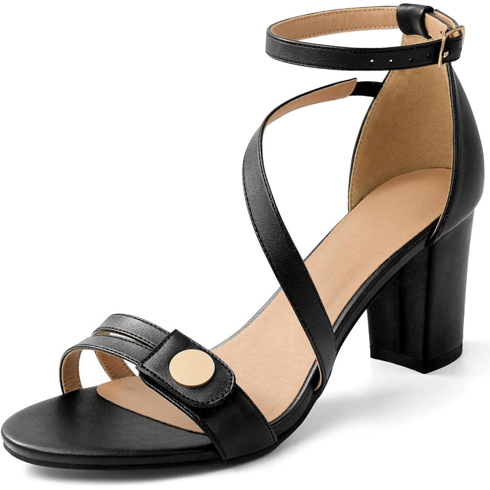 image:imageEcetana Womens Chunky Heel Sandals 3Inch Stable Block Heel with HookandLoop amp Adjustable Ankle Strap Cushioned Insole Dressy Pumps for Wedding Party PromBlack