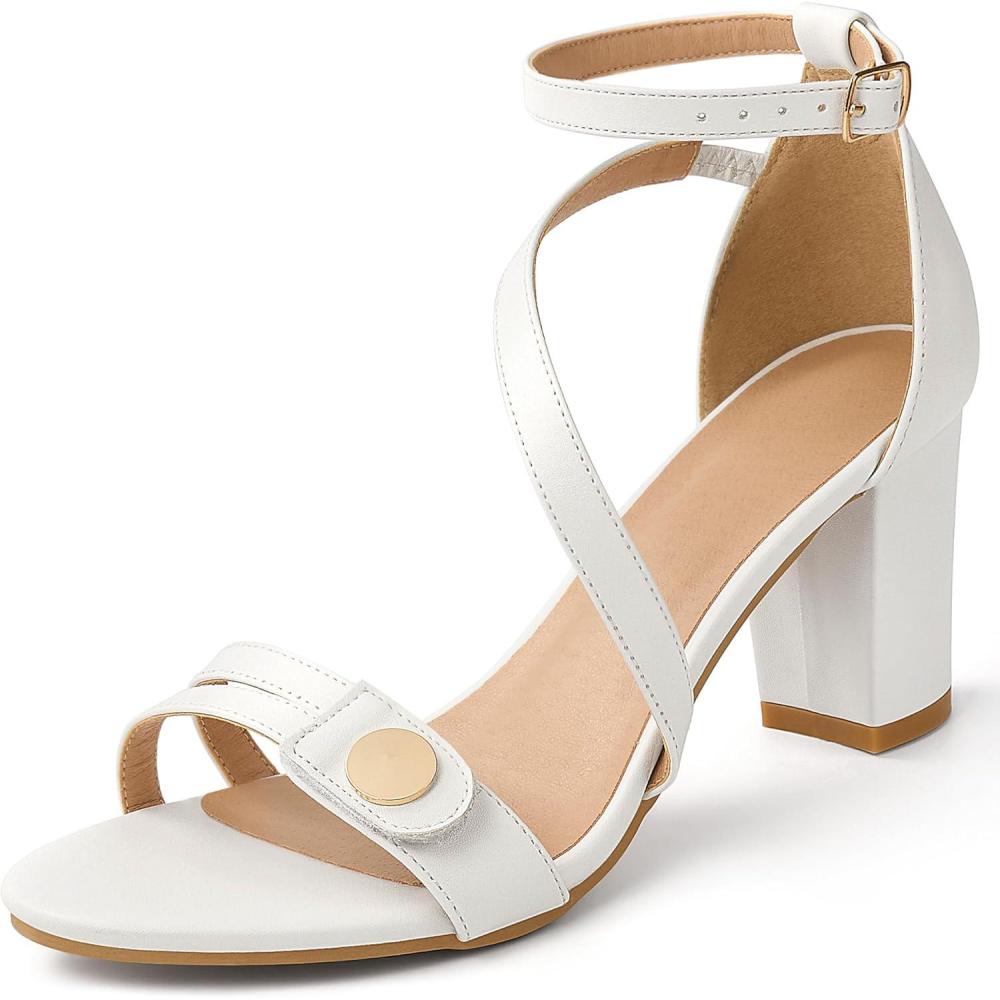 image:imageEcetana Womens Chunky Heel Sandals 3Inch Stable Block Heel with HookandLoop amp Adjustable Ankle Strap  Cushioned Insole Dressy Pumps for Wedding Party PromWhite