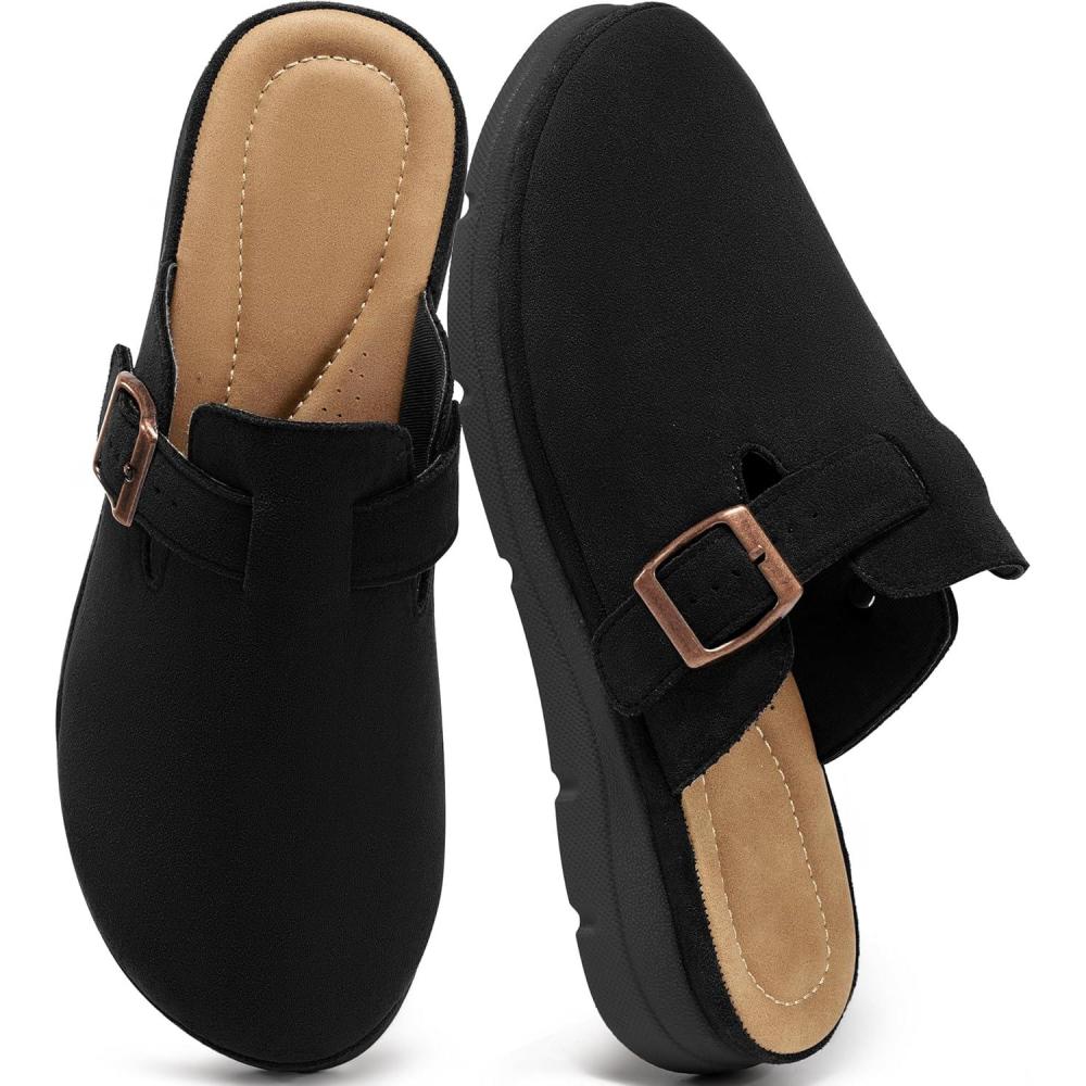image:imageEcetana Womens Clogs Mules Shoes 2026 Dressy Closed Toe Flat Sandals Comfortable Casual Slip On Shoes for Indoor OutdoorBlack