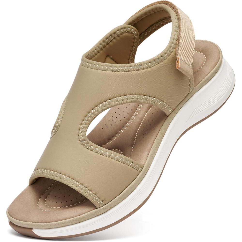 image:imageEcetana Womens Orthopedic Walking Sandals Comfortable Arch Support Outdoor Sport Sandals for Hiking Casual VacationKhaki