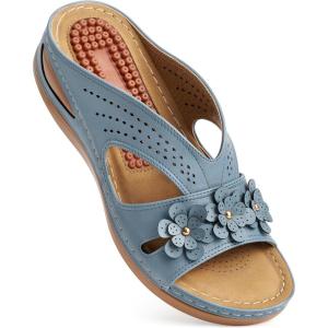 Ecetana Wedge Sandals for Women Dressy: Comfortable Slip On Summer Platform Sandals 2026 Orthopedic Casual Walking Beach Slides(Blue)