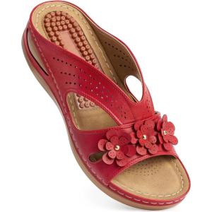 Ecetana Wedge Sandals for Women Dressy: Comfortable Slip On Summer Platform Sandals 2026 Orthopedic Casual Walking Beach Slides(Red)