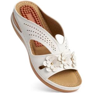 Ecetana Wedge Sandals for Women Dressy: Comfortable Slip On Summer Platform Sandals 2026 Orthopedic Casual Walking Beach Slides(White)