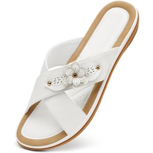 Ecetana Womens Flat Sandals Summer Slides 2026 Dressy Comfortable Walking Slide Sandals for Casual Indoor Outdoor(White)