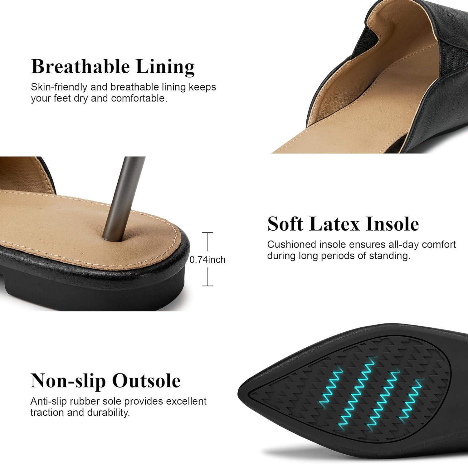 image:imageEcetana Mules for Women Dressy Shoes 2026 Pointed Toe Comfortable Casual Slingback Flats Slip On Work Business Backless Loafers Black