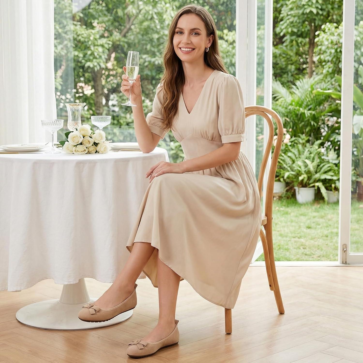 image:imageEcetana Womens Ballet Flats Shoes Comfortable Dressy Foldable Flats Casual Slip On Walking Loafers Office Work Shoes for BusinessApricot