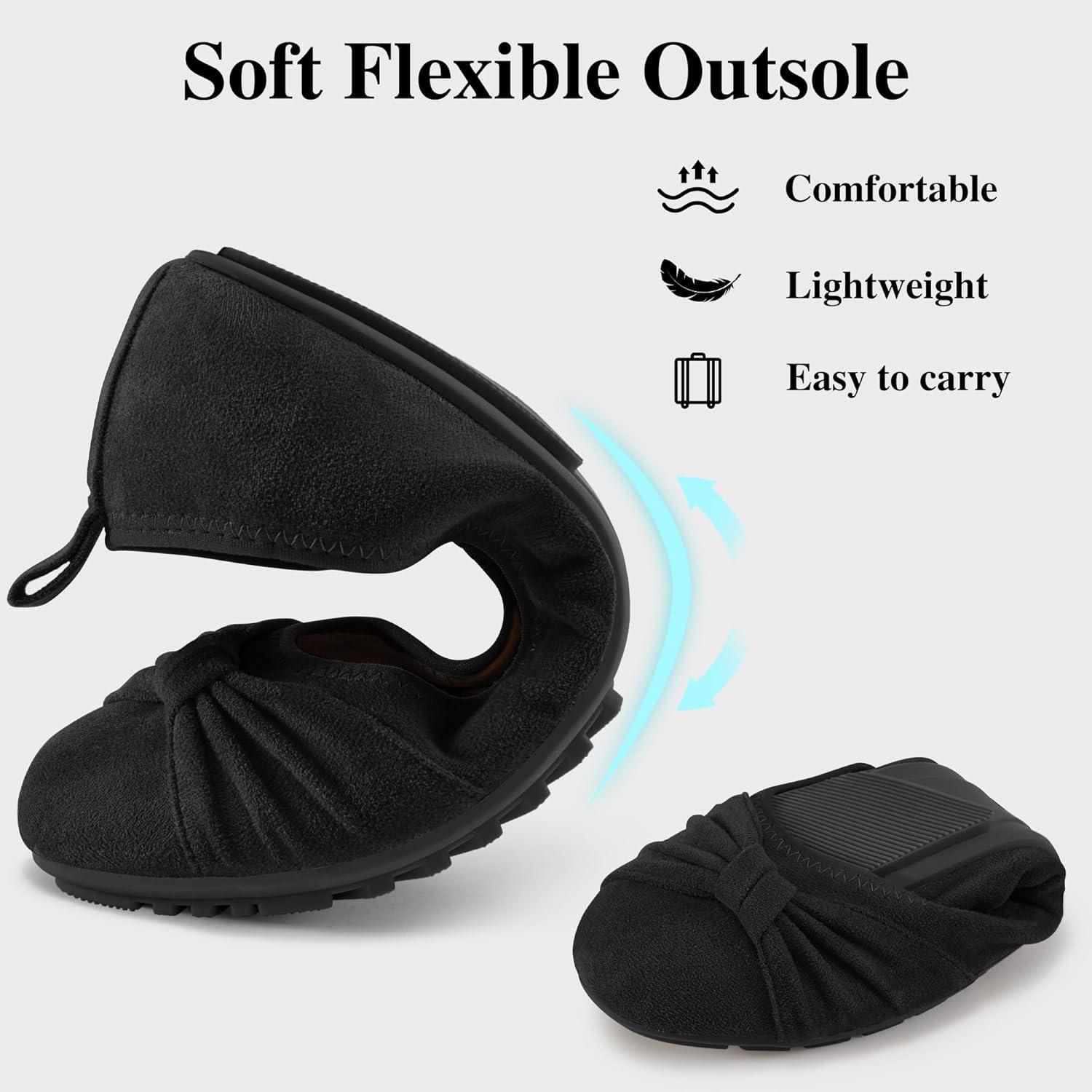 image:imageEcetana Womens Ballet Flats Shoes Dressy Round Toe Bowknot Slip Ons Comfortable Suede Foldable Loafers for Casual Work BusinessBlack