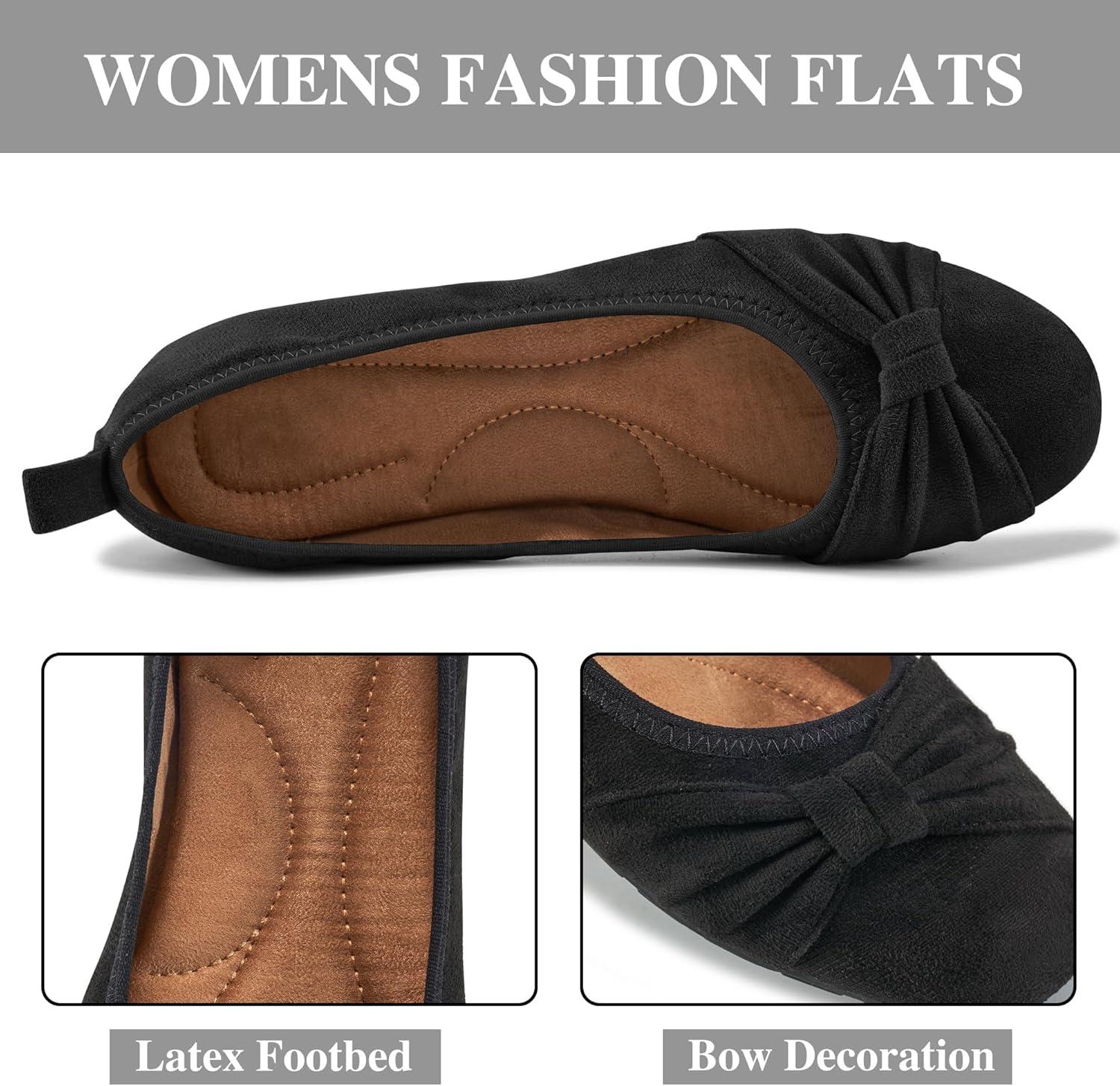 image:imageEcetana Womens Ballet Flats Shoes Dressy Round Toe Bowknot Slip Ons Comfortable Suede Foldable Loafers for Casual Work BusinessBlack