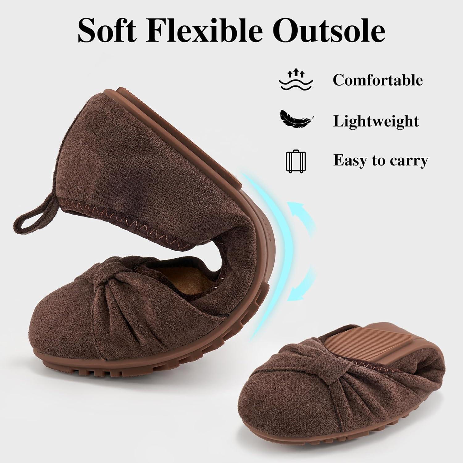 image:imageEcetana Womens Ballet Flats Shoes Dressy Round Toe Bowknot Slip Ons Comfortable Suede Foldable Loafers for Casual Work BusinessCoffee