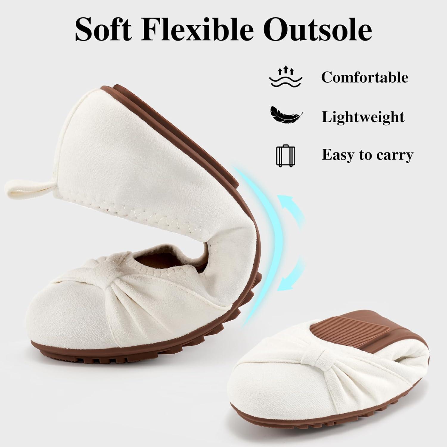 image:imageEcetana Womens Ballet Flats Shoes Dressy Round Toe Bowknot Slip Ons Comfortable Suede Foldable Loafers for Casual Work BusinessWhite