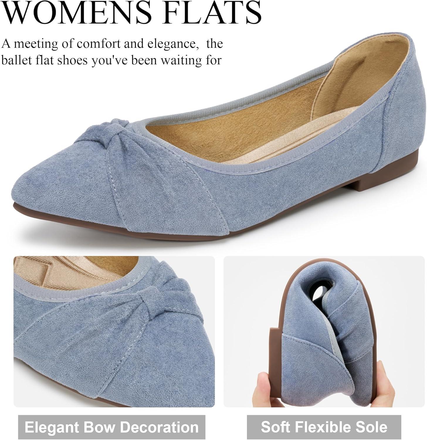image:imageEcetana Womens Flats Ballet Shoes Comfortable Dressy Pointed Toe Bow Flats 2026 Foldable Slip On Dress Shoes for Work Office Business Wedding CasualBlue
