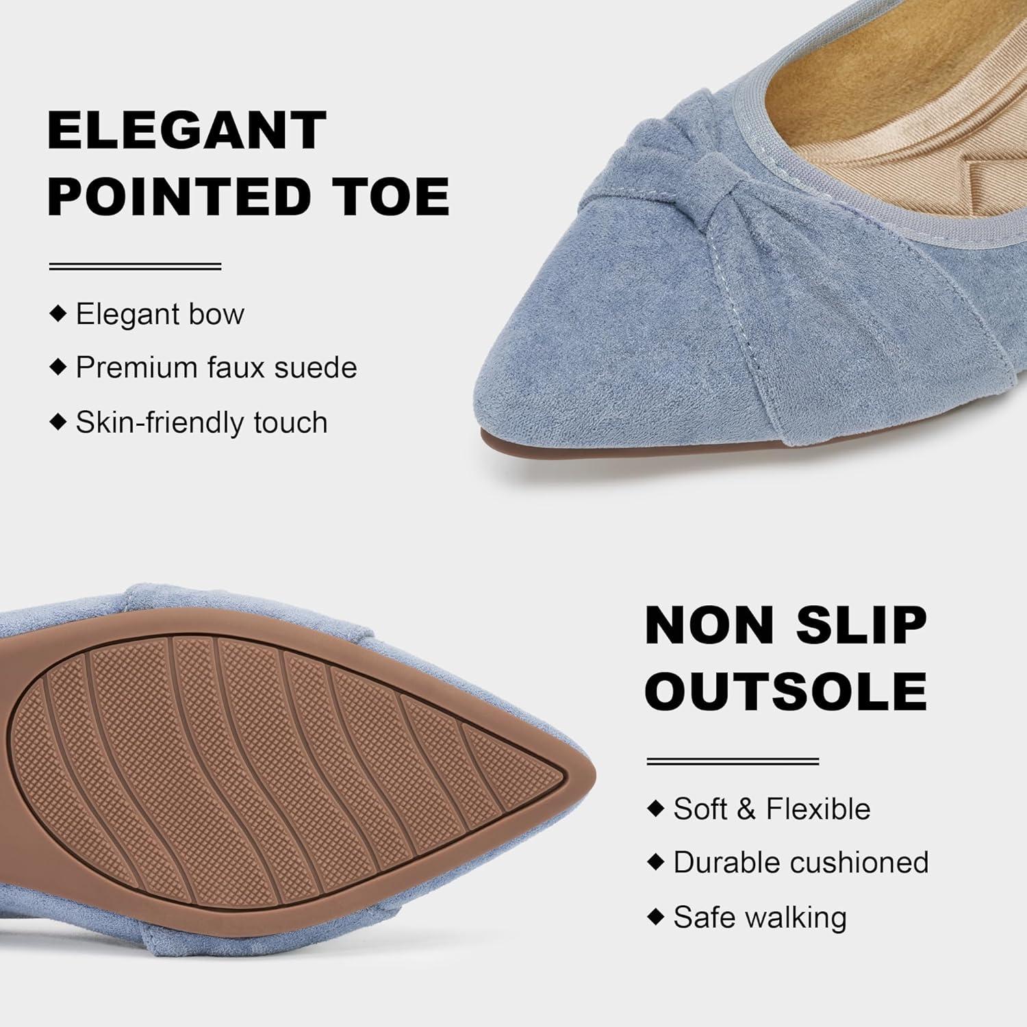 image:imageEcetana Womens Flats Ballet Shoes Comfortable Dressy Pointed Toe Bow Flats 2026 Foldable Slip On Dress Shoes for Work Office Business Wedding CasualBlue