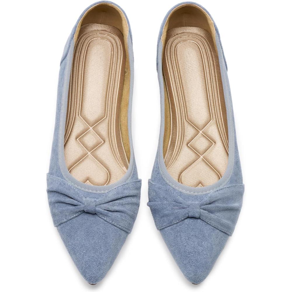 image:imageEcetana Womens Flats Ballet Shoes Comfortable Dressy Pointed Toe Bow Flats 2026 Foldable Slip On Dress Shoes for Work Office Business Wedding CasualBlue