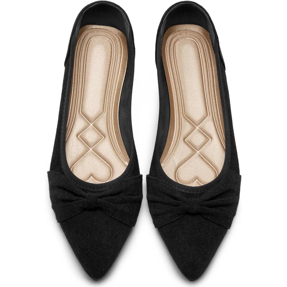 image:imageEcetana Womens Flats Ballet Shoes Comfortable Dressy Pointed Toe Bow Flats 2026 Foldable Slip On Dress Shoes for Work Office Business Wedding CasualBlack