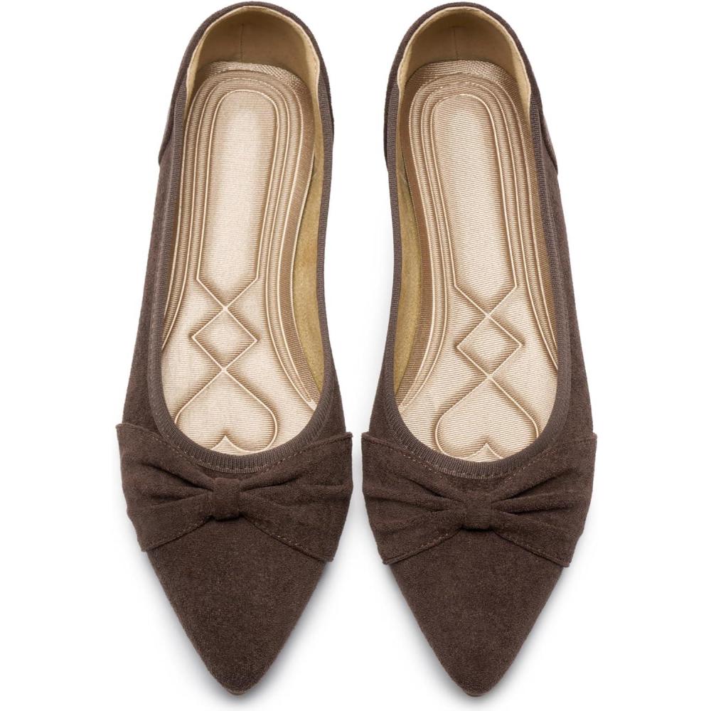 image:imageEcetana Womens Flats Ballet Shoes Comfortable Dressy Pointed Toe Bow Flats 2026 Foldable Slip On Dress Shoes for Work Office Business Wedding CasualCoffee