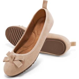 Ecetana Womens Ballet Flats Shoes: Comfortable Dressy Foldable Flats Casual Slip On Walking Loafers Office Work Shoes for Business(Apricot)
