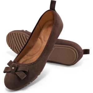 Ecetana Womens Ballet Flats Shoes: Comfortable Dressy Foldable Flats Casual Slip On Walking Loafers Office Work Shoes for Business(Coffee)