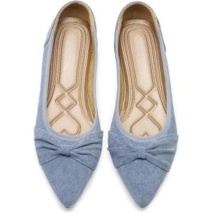 Ecetana Womens Flats Ballet Shoes: Comfortable Dressy Pointed Toe Bow Flats 2026 Foldable Slip On Dress Shoes for Work Office Business Wedding Casual(Blue)