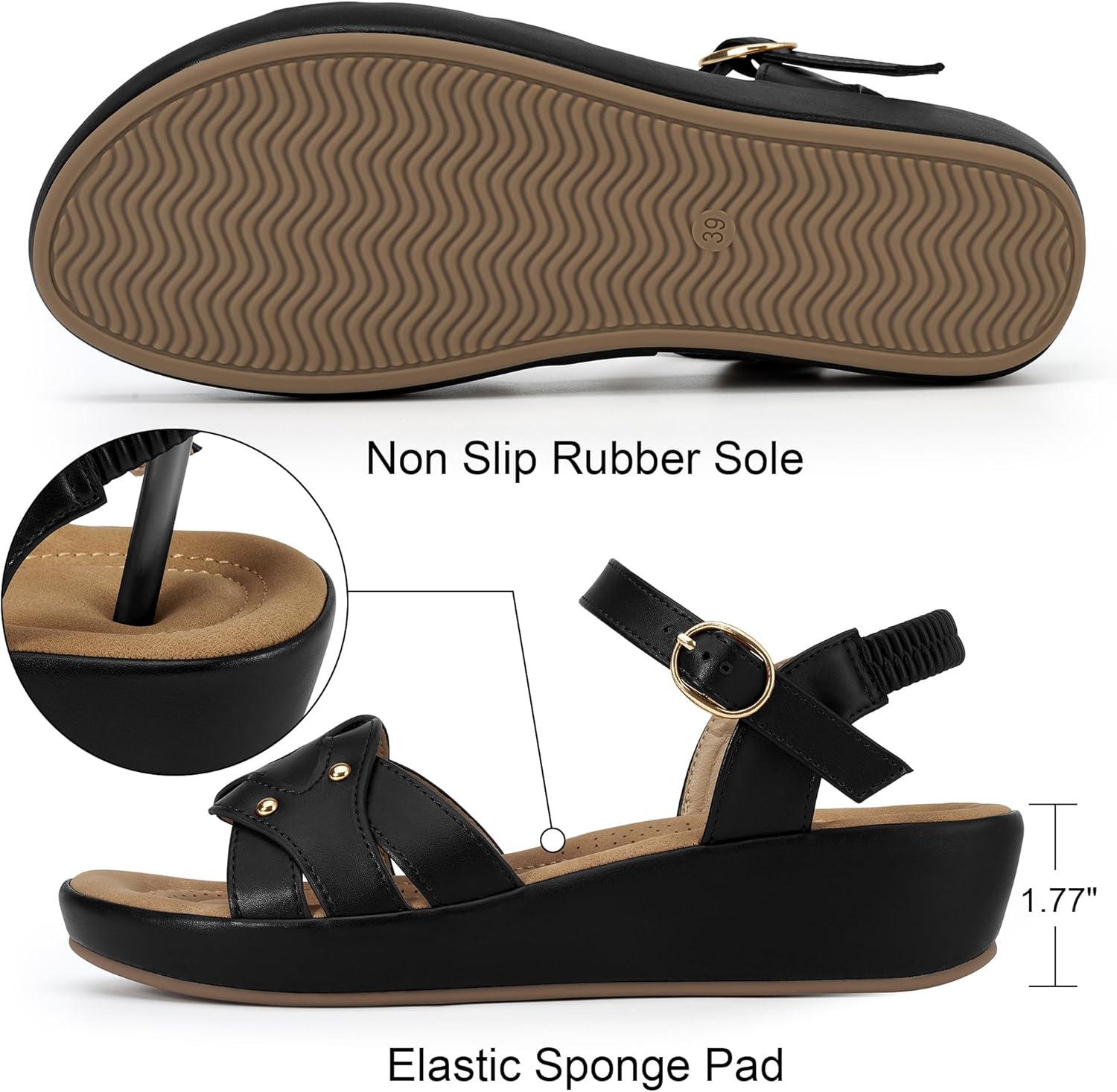 image:imageEcetana Womens Wedge Sandals Comfortable Dressy Woven Adjustable Ankle Strap Platform Casual Sandals for Summer Walking TravelBlack