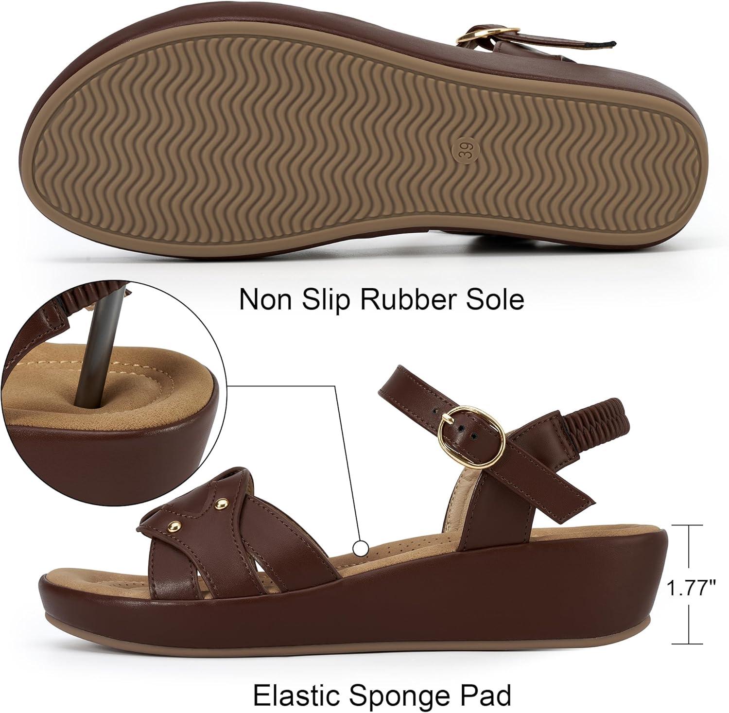 image:imageEcetana Womens Wedge Sandals Comfortable Dressy Woven Adjustable Ankle Strap Platform Casual Sandals for Summer Walking TravelCoffee