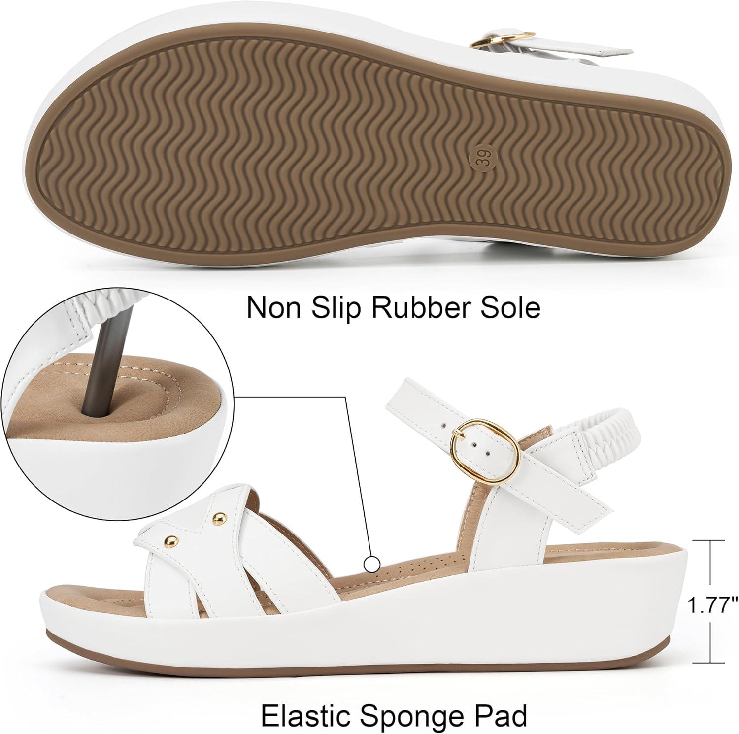 image:imageEcetana Womens Wedge Sandals Comfortable Dressy Woven Adjustable Ankle Strap Platform Casual Sandals for Summer Walking TravelWhite