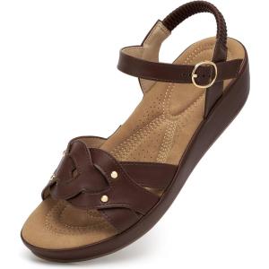 Ecetana Womens Wedge Sandals Comfortable Dressy Woven Adjustable Ankle Strap Platform Casual Sandals for Summer Walking Travel(Coffee)