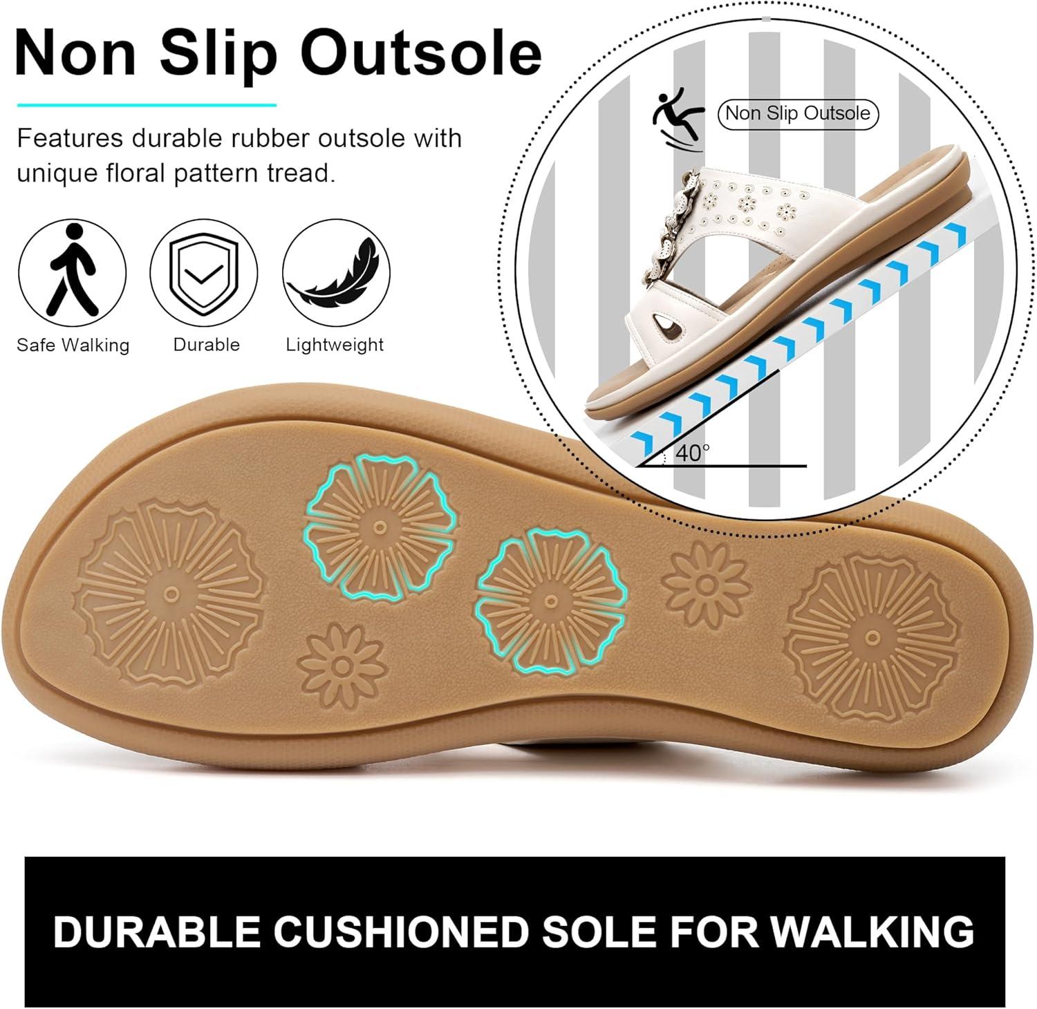 image:imageEcetana Womens Sandals Summer Slides 2026 Dressy Comfortable Walking Flat Sandals for Casual Indoor OutdoorBeige