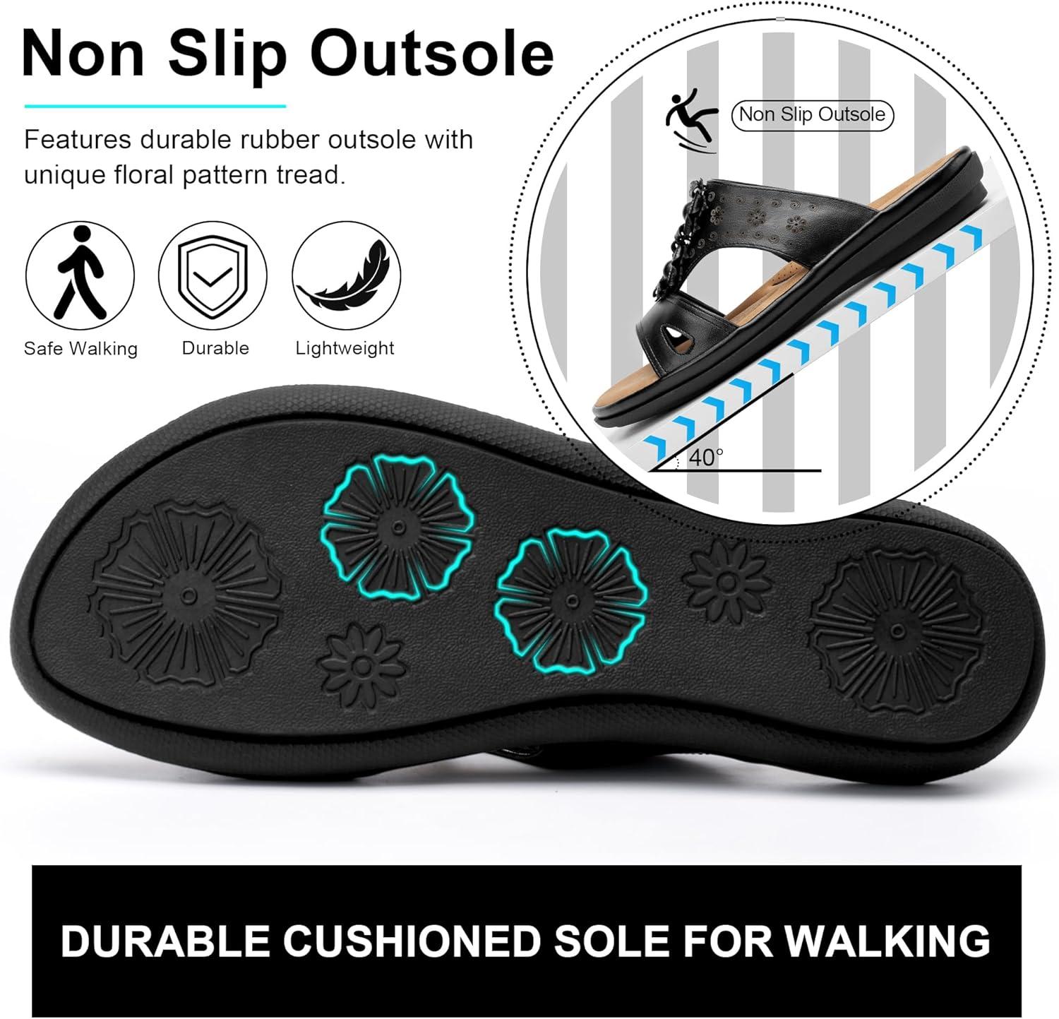 image:imageEcetana Womens Sandals Summer Slides 2026 Dressy Comfortable Walking Flat Sandals for Casual Indoor OutdoorBlack