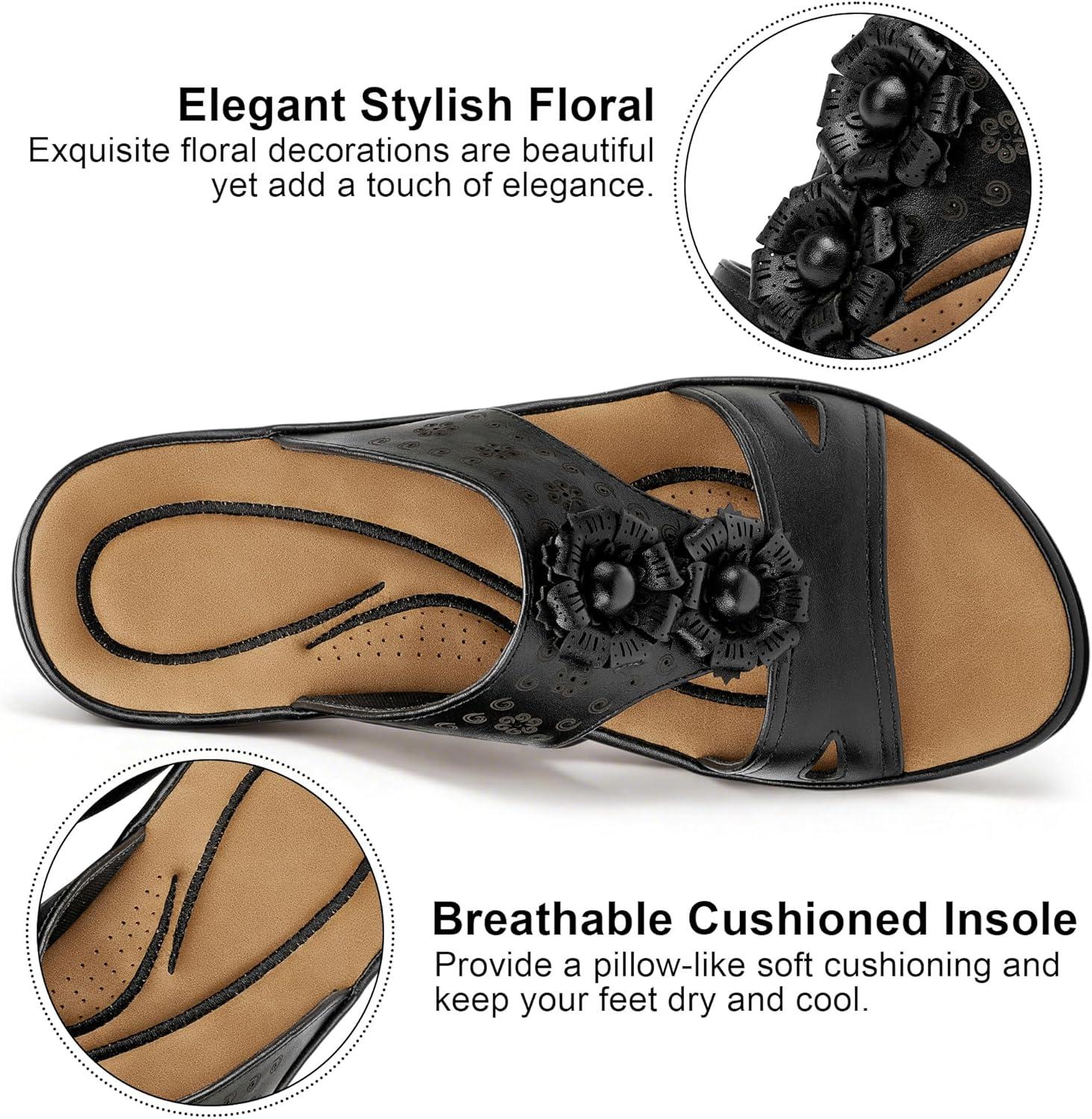 image:imageEcetana Womens Sandals Summer Slides 2026 Dressy Comfortable Walking Flat Sandals for Casual Indoor OutdoorBlack