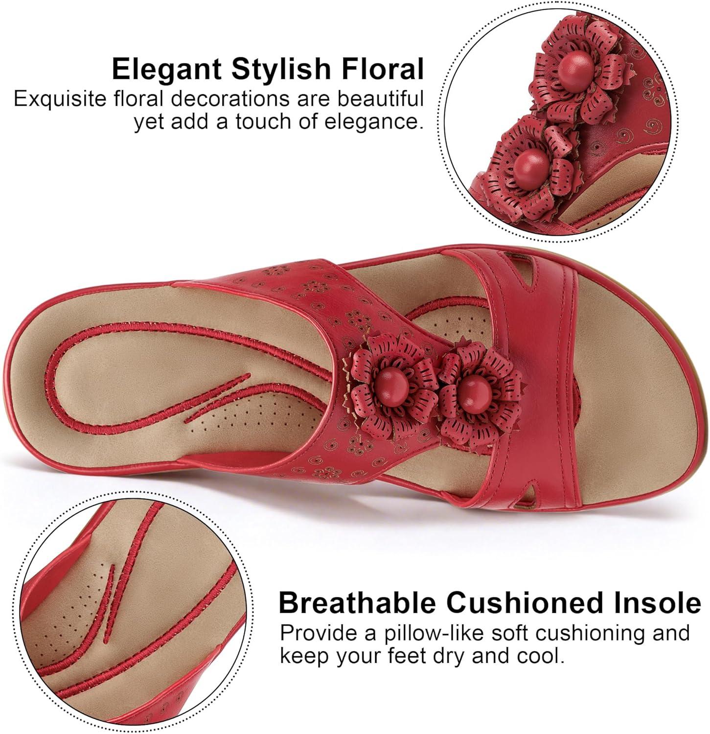 image:imageEcetana Womens Sandals Summer Slides 2026 Dressy Comfortable Walking Flat Sandals for Casual Indoor OutdoorRed
