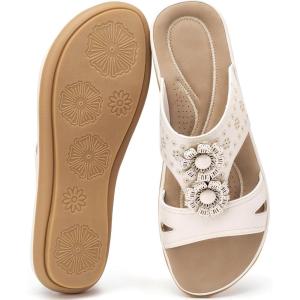Ecetana Womens Sandals Summer Slides: 2026 Dressy Comfortable Walking Flat Sandals for Casual Indoor Outdoor(Beige)