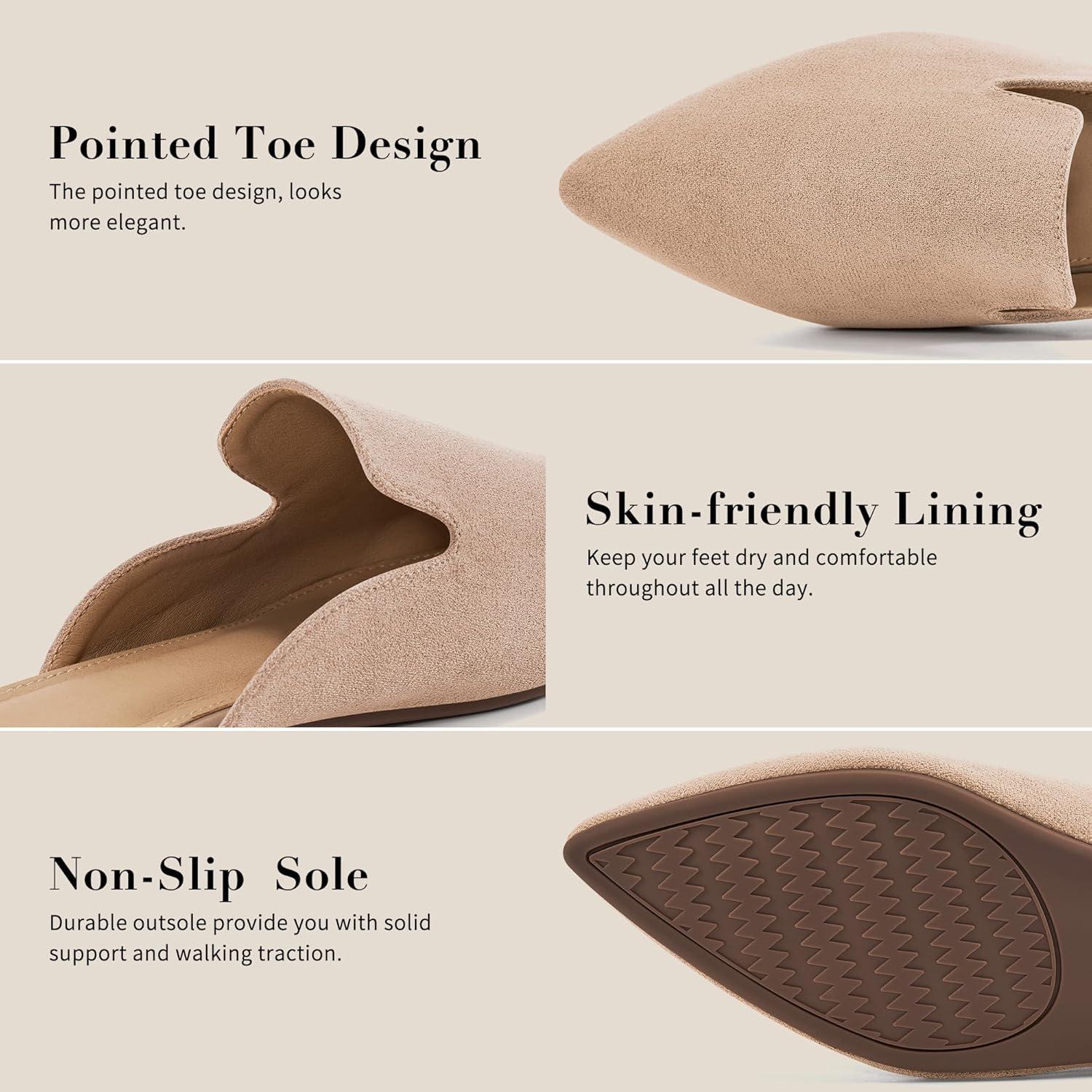 image:imageEcetana Womens Mules Flats 2026 Pointed Toe Dressy Slip On Work Shoes for Business Comfortable Casual Slides Backless LoafersApricot