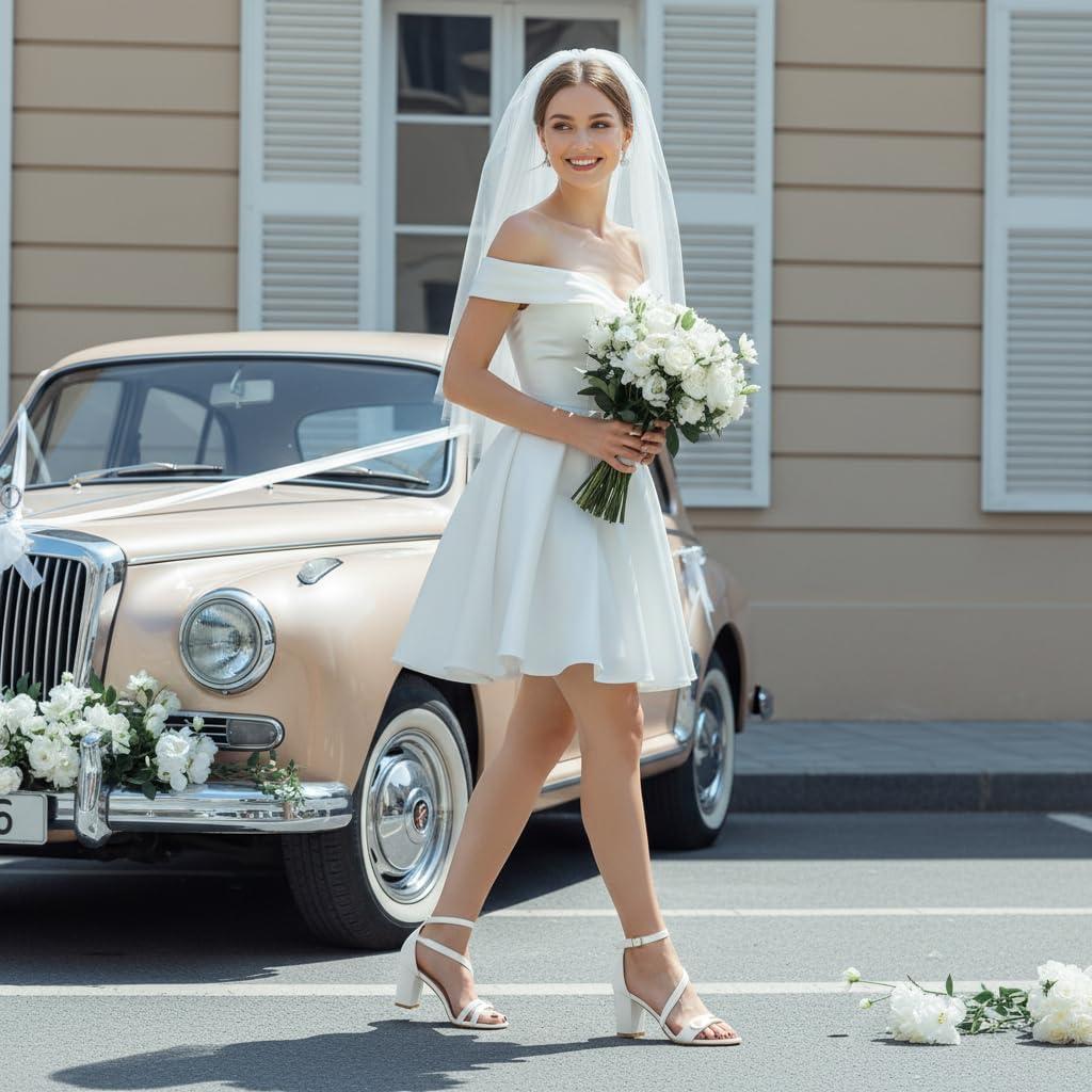 image:imageEcetana Block Heels for Women Comfortable 3 Stable Open Toe Chunky Heel Sandals with Ankle Strap amp Cushioned Insole Dressy Shoes for Wedding Prom BrideWhite