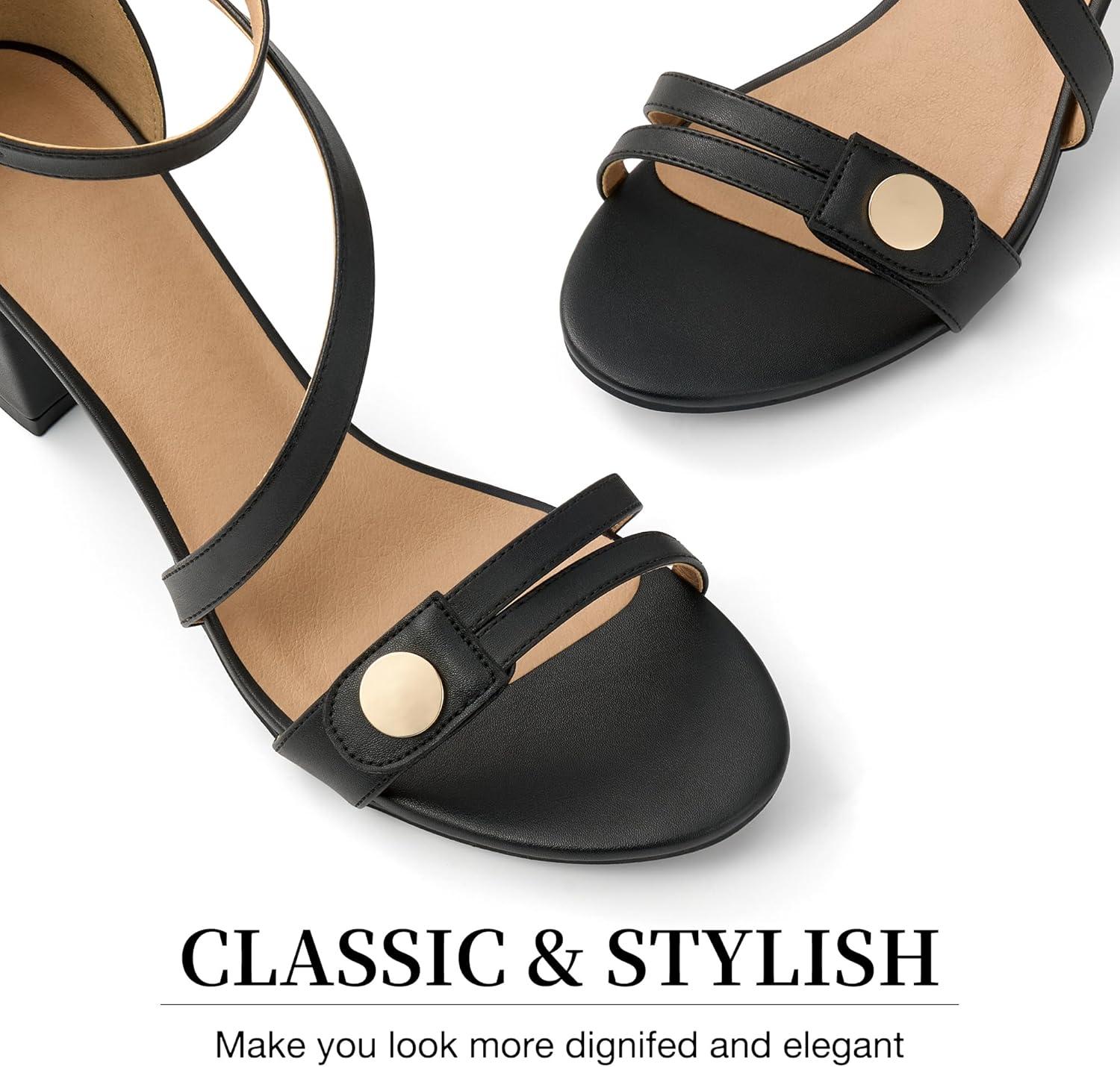 image:imageEcetana Block Heels for Women Comfortable 3 Stable Open Toe Chunky Heel Sandals with Ankle Strap amp Cushioned Insole Dressy Shoes for Wedding Prom BrideBlack