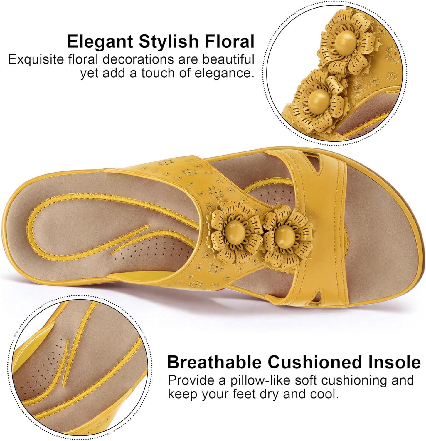 image:imageEcetana Womens Sandals Summer Slides 2026 Dressy Comfortable Walking Flat Sandals for Casual Indoor OutdoorYellow