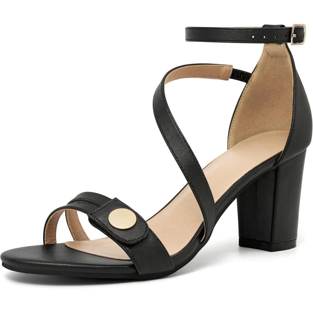 image:imageEcetana Block Heels for Women Comfortable 3 Stable Open Toe Chunky Heel Sandals with Ankle Strap amp Cushioned Insole Dressy Shoes for Wedding Prom BrideBlack