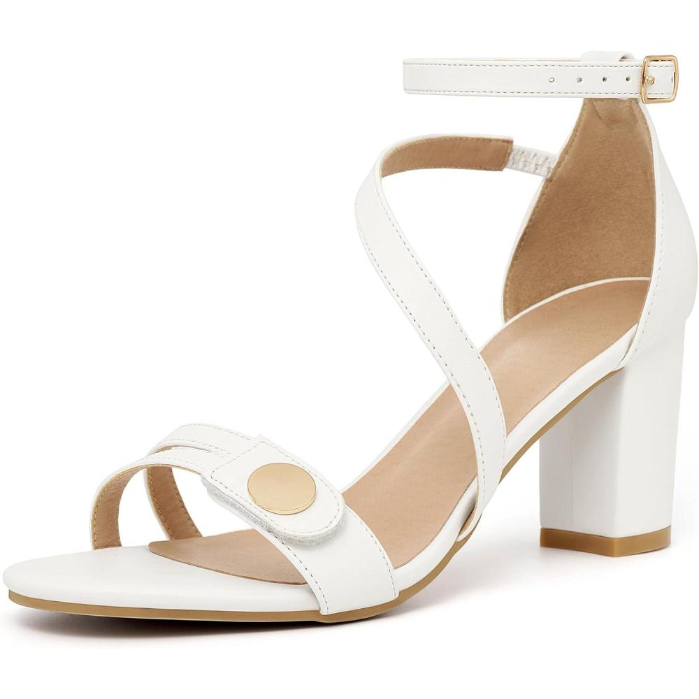 image:imageEcetana Block Heels for Women Comfortable 3 Stable Open Toe Chunky Heel Sandals with Ankle Strap amp Cushioned Insole Dressy Shoes for Wedding Prom BrideWhite