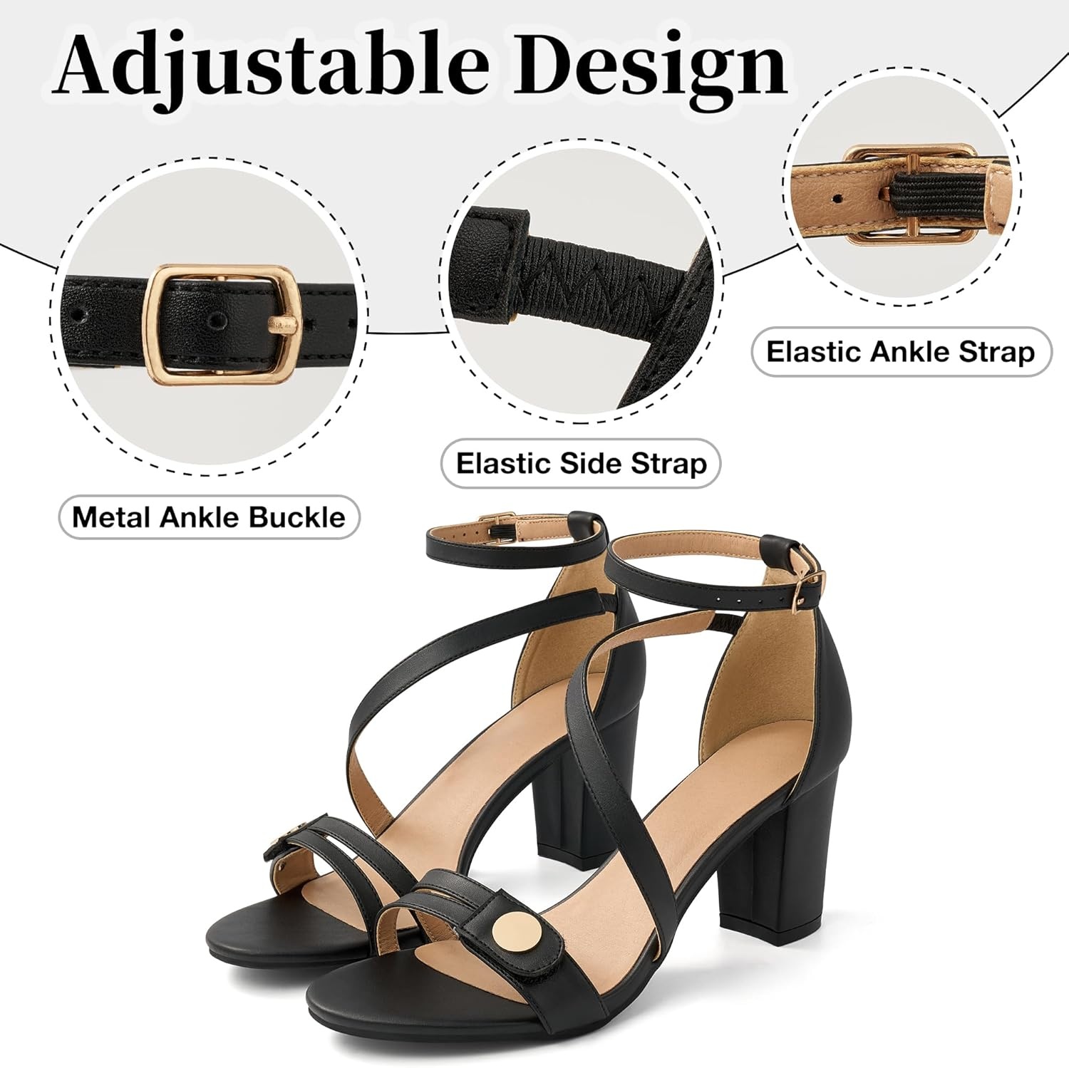 image:imageEcetana Block Heels for Women Comfortable 3 Stable Open Toe Chunky Heel Sandals with Ankle Strap amp Cushioned Insole Dressy Shoes for Wedding Prom Bride