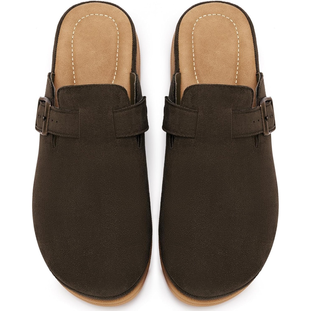 image:imageEcetana Womens Clogs Closed Toe Sandals 2026 Dressy Slip On Mules with Adjustable Buckle Comfortable Footbed Casual Shoes for Indoor OutdoorCoffee